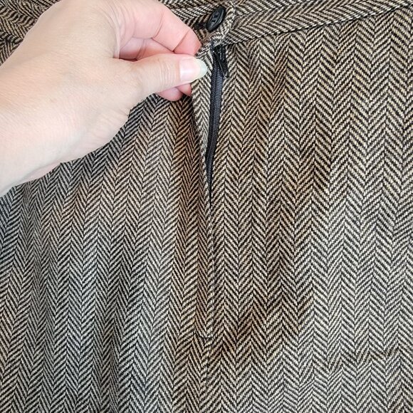 Laura Gayle Classics Vintage Wool Blend Tan/Brown Herringbone Pencil Skirt - Picture 6 of 13